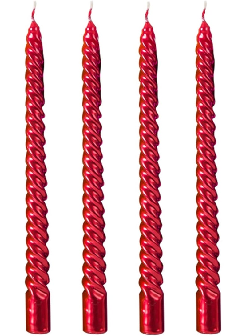10-inch conical spiral candles, 4-piece conical candle set, 8 hours, smokeless, long candles, tall candlestick, family dinner, party, wedding (4 candles, red, 25 cm) - Image 2